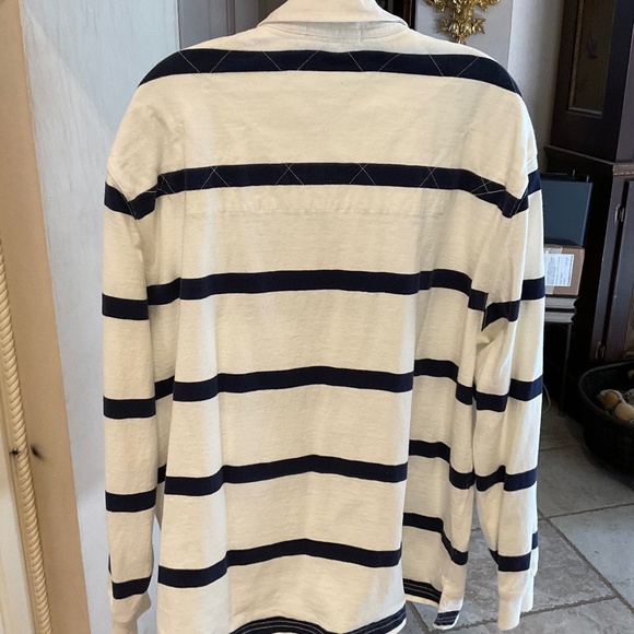 Polo Ralph Lauren Men's White and Navy Stripe Rugby Shirt XL Long Sleeved - Picture 3 of 4